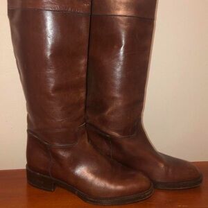 Brown Leather Knee-High Heeled Boots